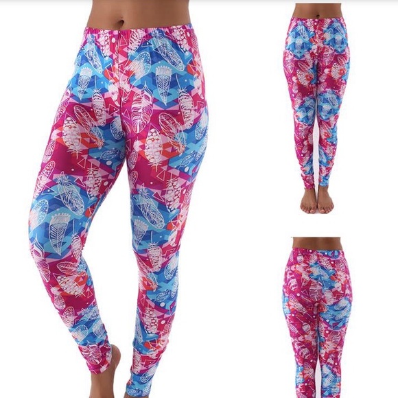 Feather print casual leggings pl203long - Picture 3 of 4